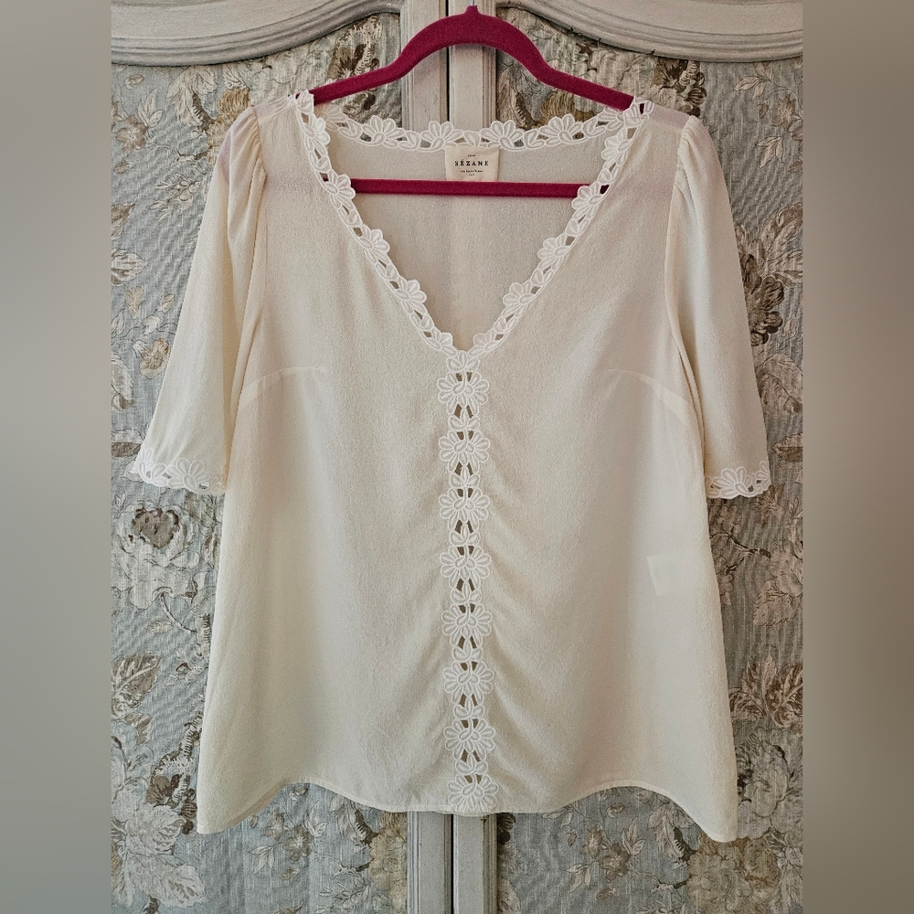 Sezane Silk Embroidered Blouse 34